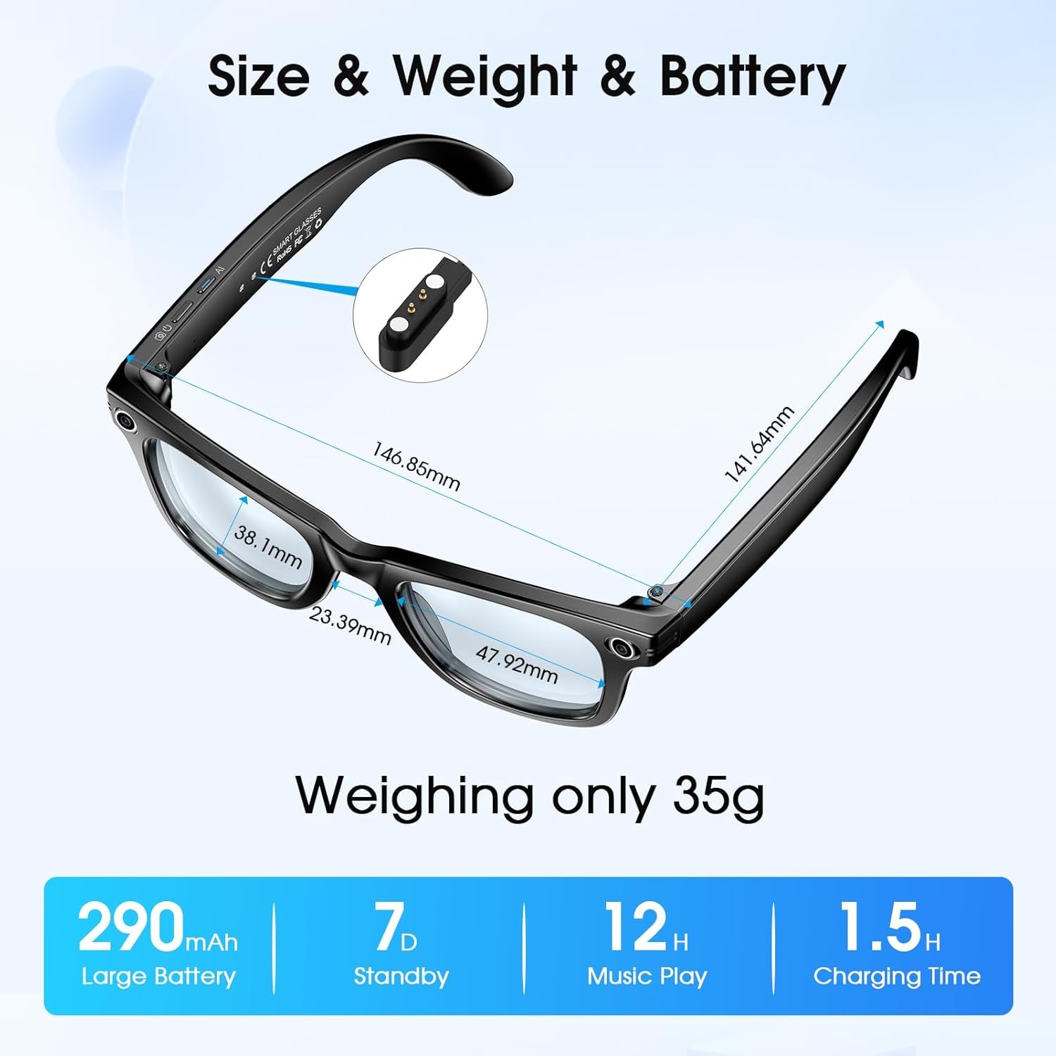 AI Smart Glasses with 4K HD Camera 290 Mah Battery 8MP Photography Video Recording Real Time Translation GPT Object Identification Photochromic Lenses(Black)