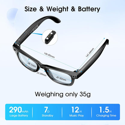 AI Smart Glasses with 4K HD Camera 290 Mah Battery 8MP Photography Video Recording Real Time Translation GPT Object Identification Photochromic Lenses(Black)