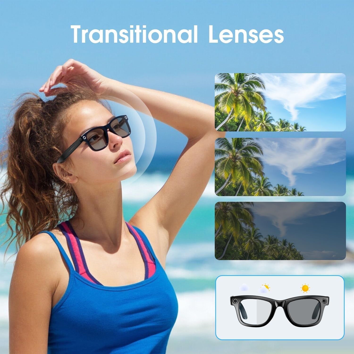 AI Smart Glasses with 4K HD Camera 290 Mah Battery 8MP Photography Video Recording Real Time Translation GPT Object Identification Photochromic Lenses(Black)