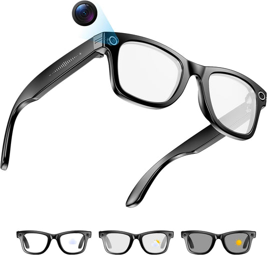 AI Smart Glasses with 4K HD Camera 290 Mah Battery 8MP Photography Video Recording Real Time Translation GPT Object Identification Photochromic Lenses(Black)